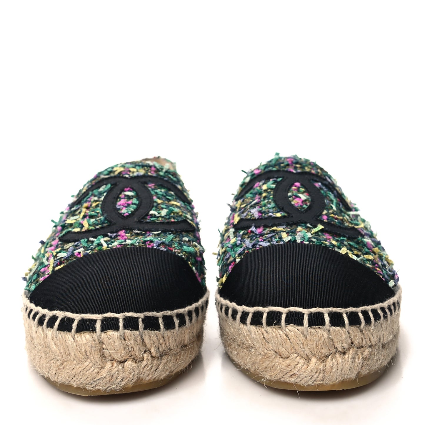 Tweed Grosgrain CC Espadrilles 38 Green Pink Yellow Black