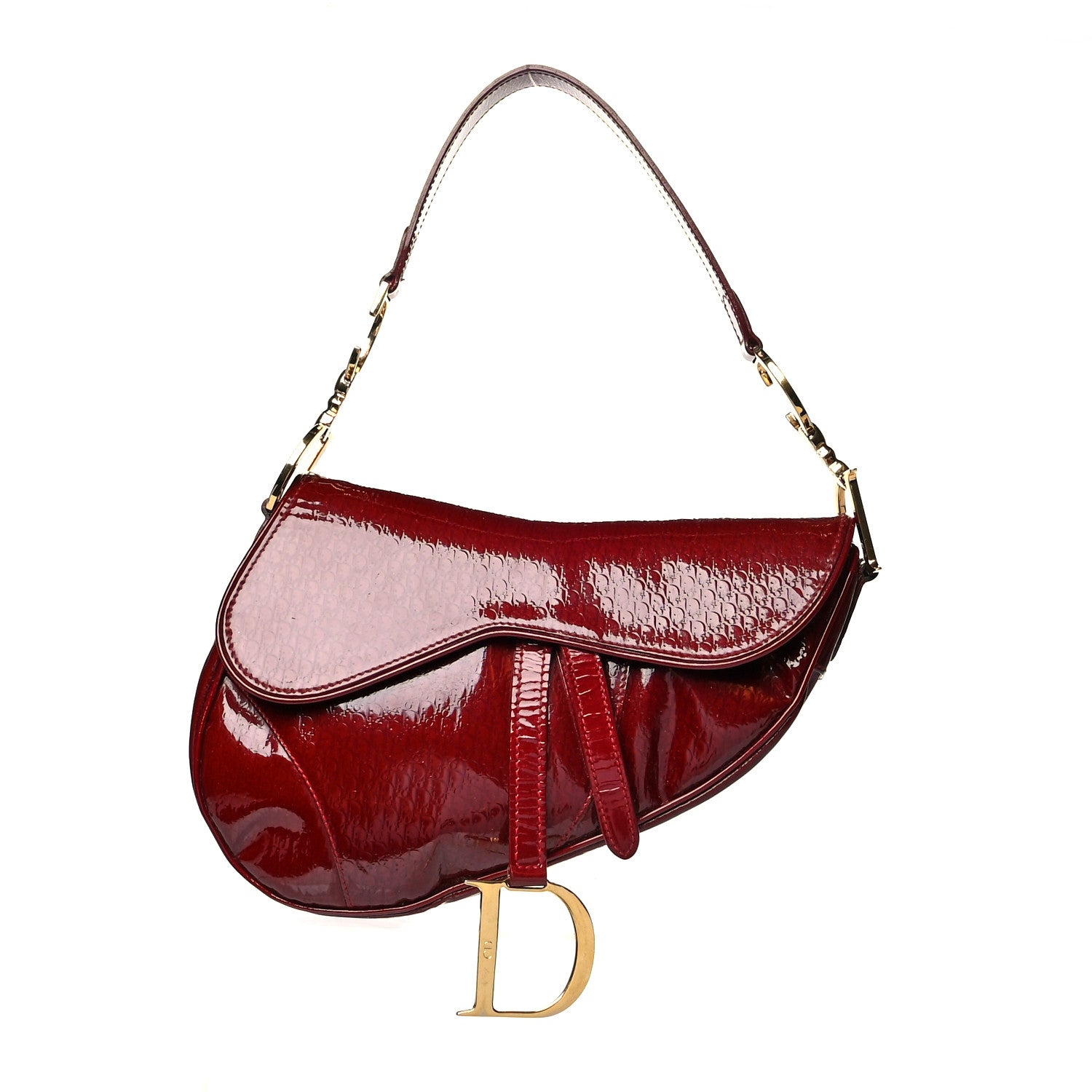 Christian Dior Patent Diorissimo Saddle Bag Dark Red 1 of 13