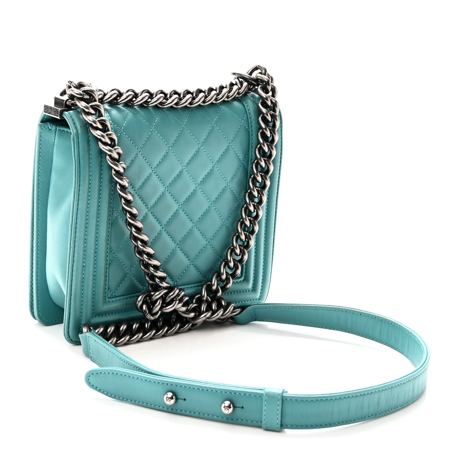 Chanel Calfskin Quilted North South Boy Flap Turquoise 3 of 10