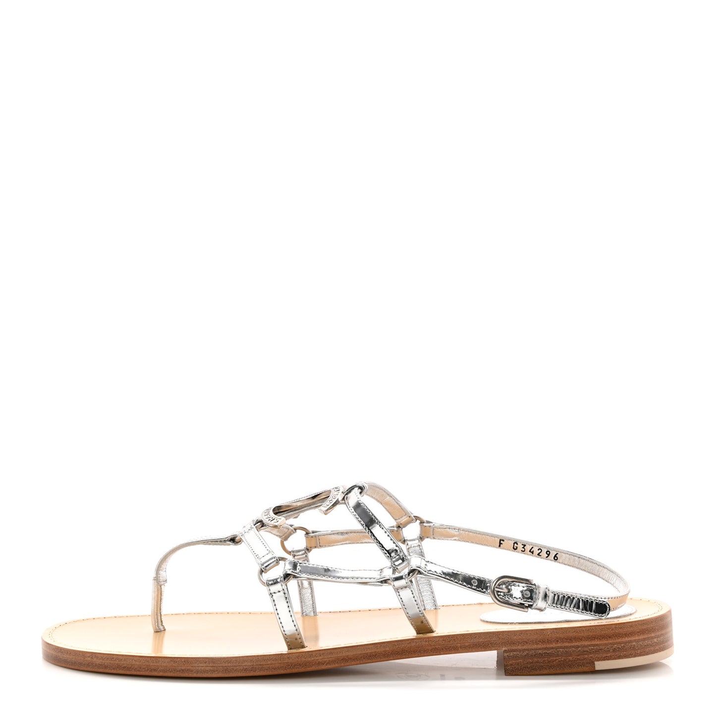 Mirror Calfskin CC Thong Sandals 40.5 Silver