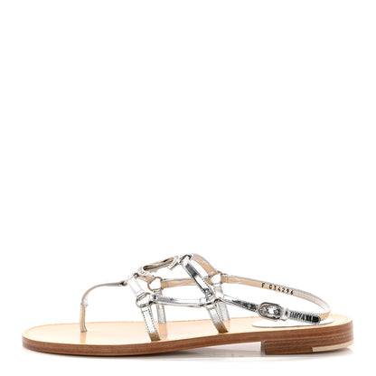 Chanel Mirror Calfskin CC Thong Sandals 40.5 Silver 1 of 14