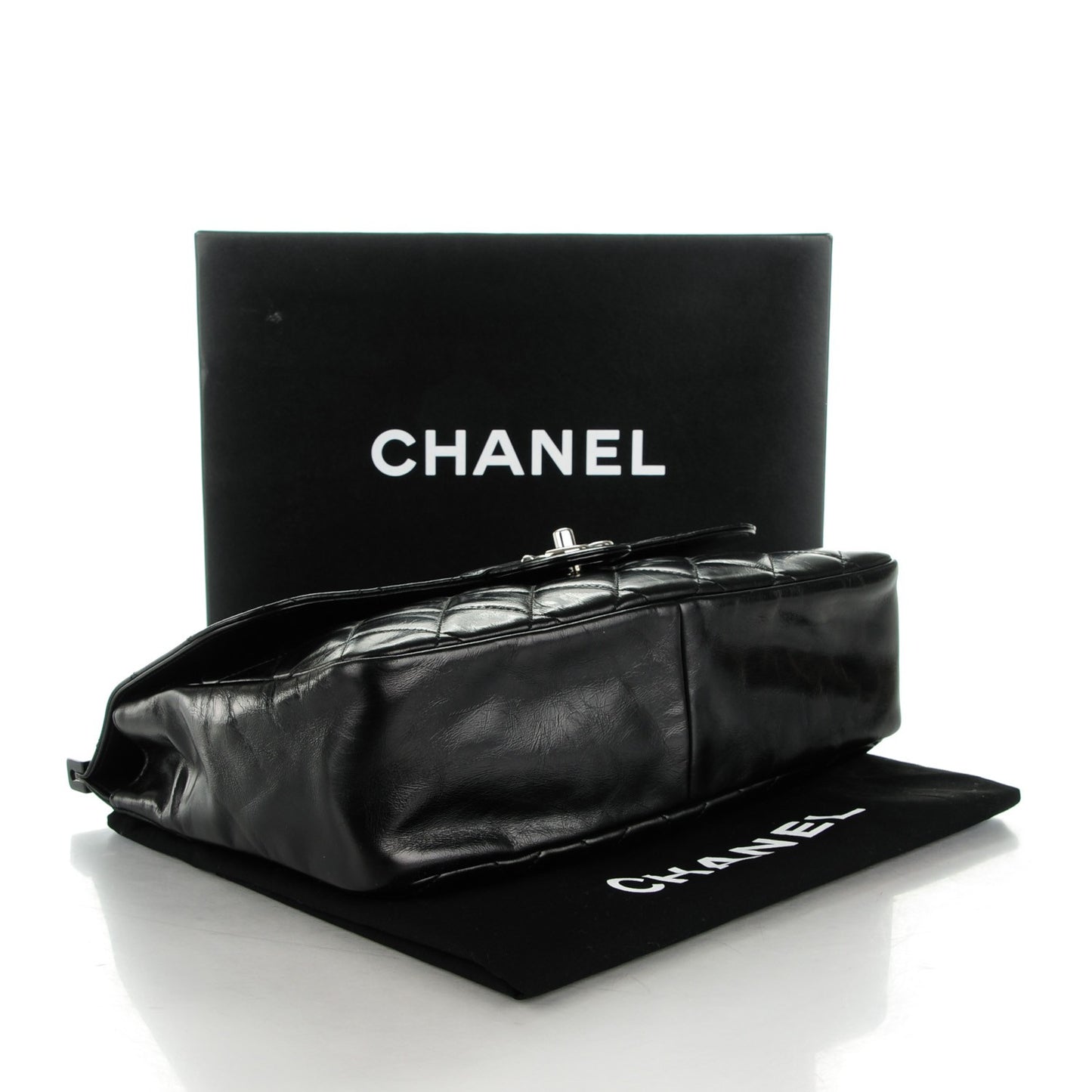 Glazed Calfskin Quilted Small CC Delivery Tote Black