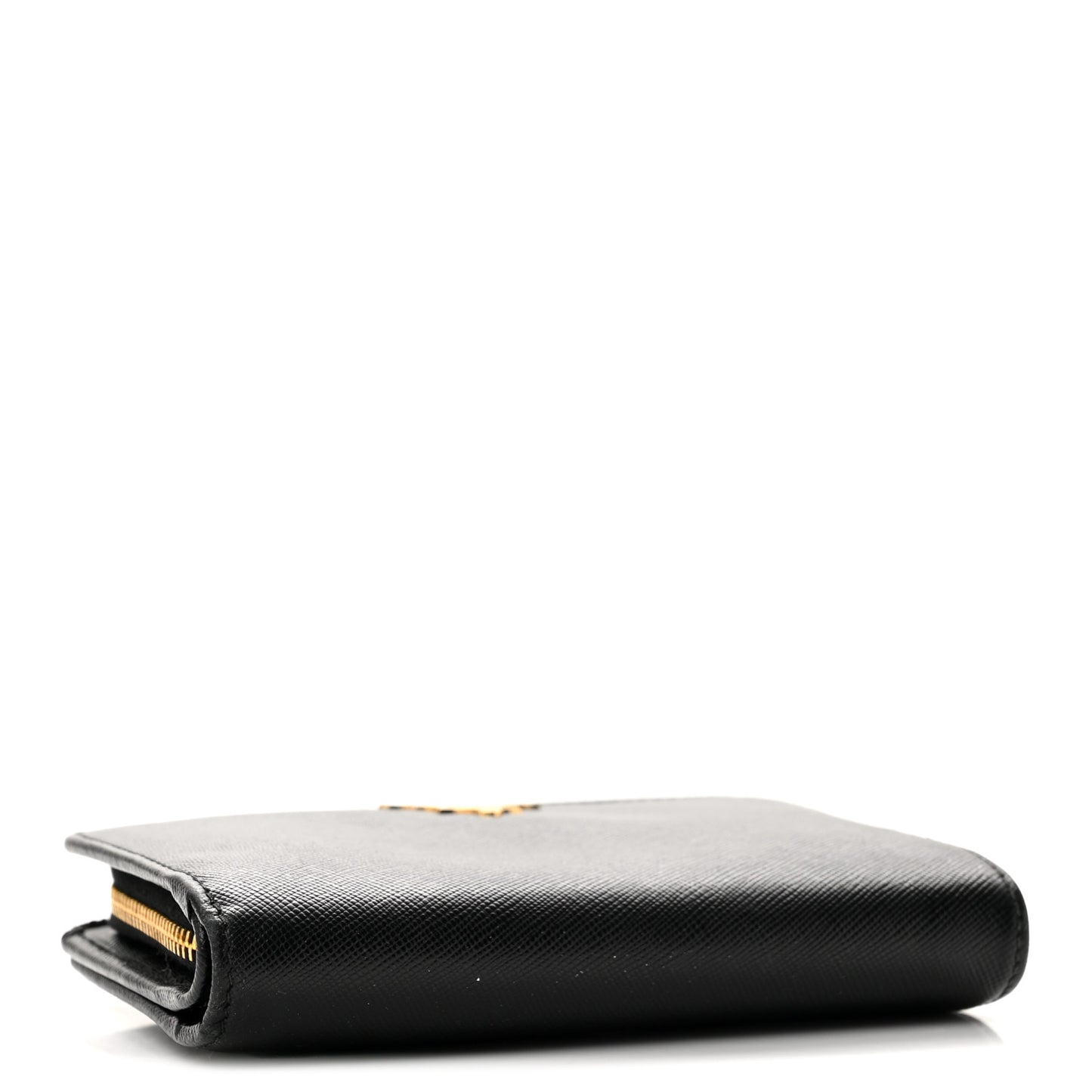 Saffiano Metal Compact Zip Around Wallet Black