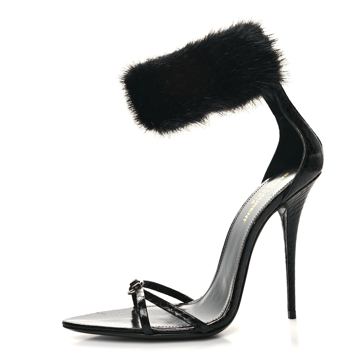 Saint Laurent Ayers Faux Furl Gippy 110 Sandals 38.5 Black 1 of 7