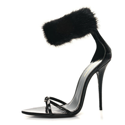 Saint Laurent Ayers Faux Furl Gippy 110 Sandals 38.5 Black 1 of 7