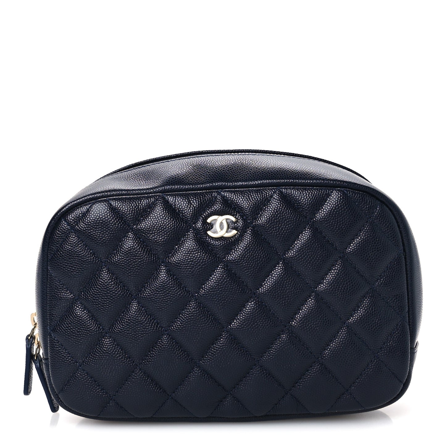 Caviar Quilted Medium Curvy Pouch Cosmetic Case Navy