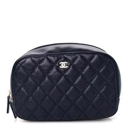 Chanel Caviar Quilted Medium Curvy Pouch Cosmetic Case Navy 1 of 8