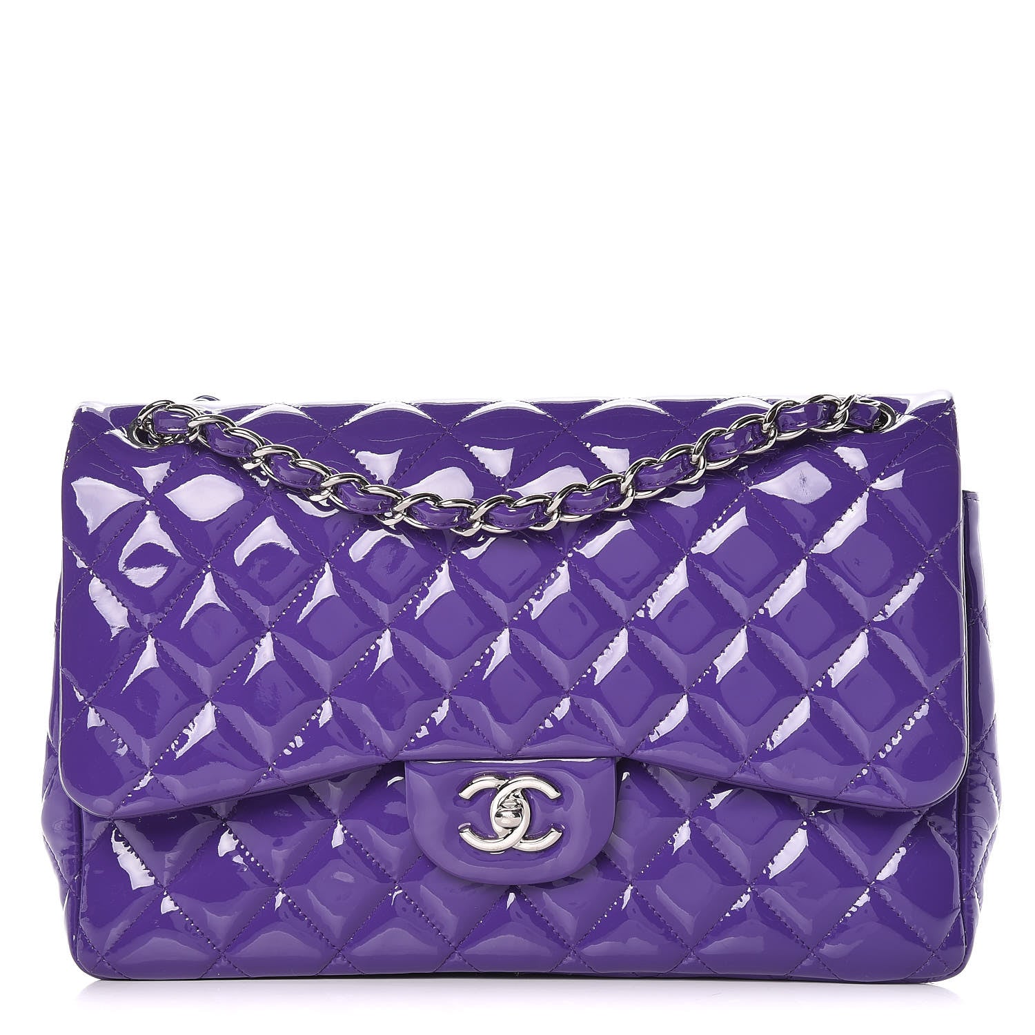 Chanel Patent Calfskin Quilted Jumbo Double Flap Purple 1 of 11