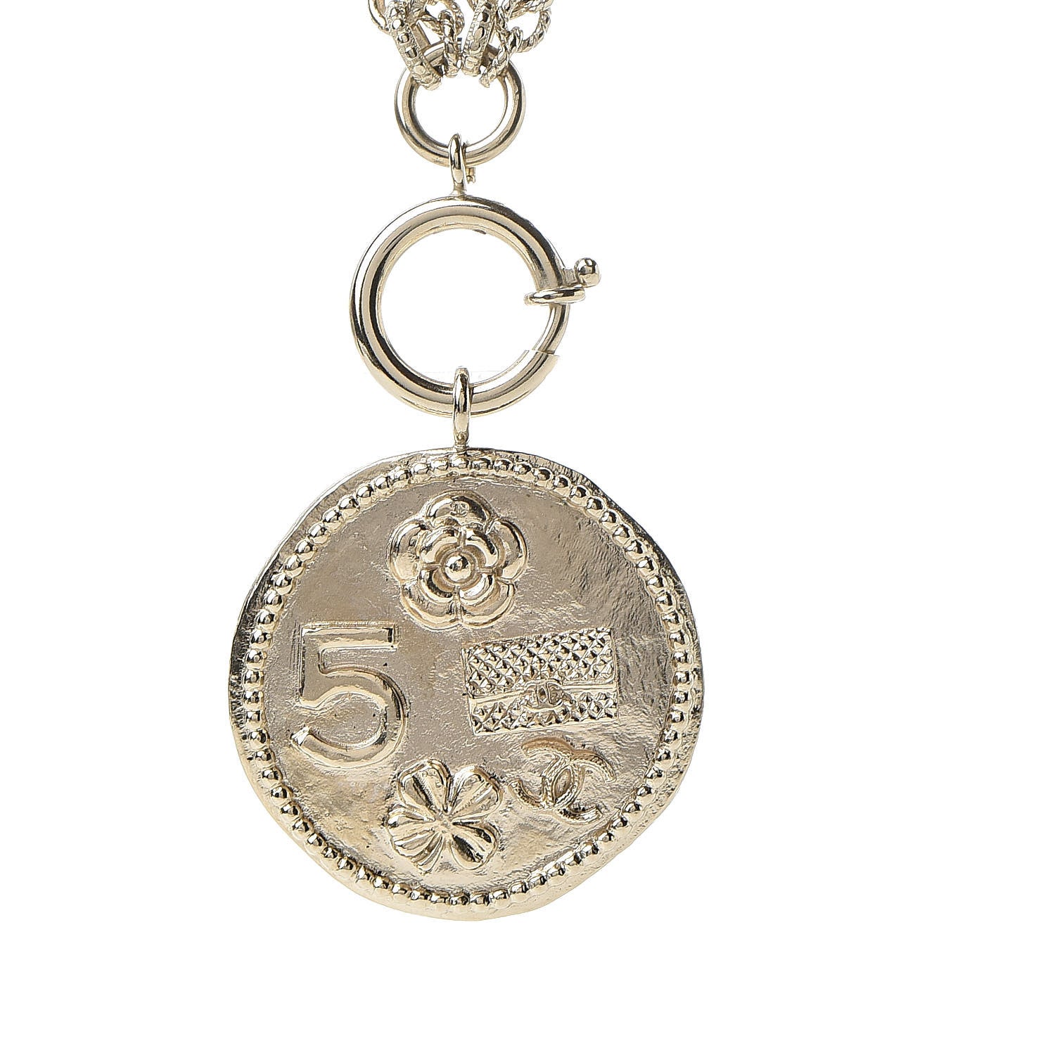 Chanel CC Coco Camellia Coin Necklace Gold 5 of 5