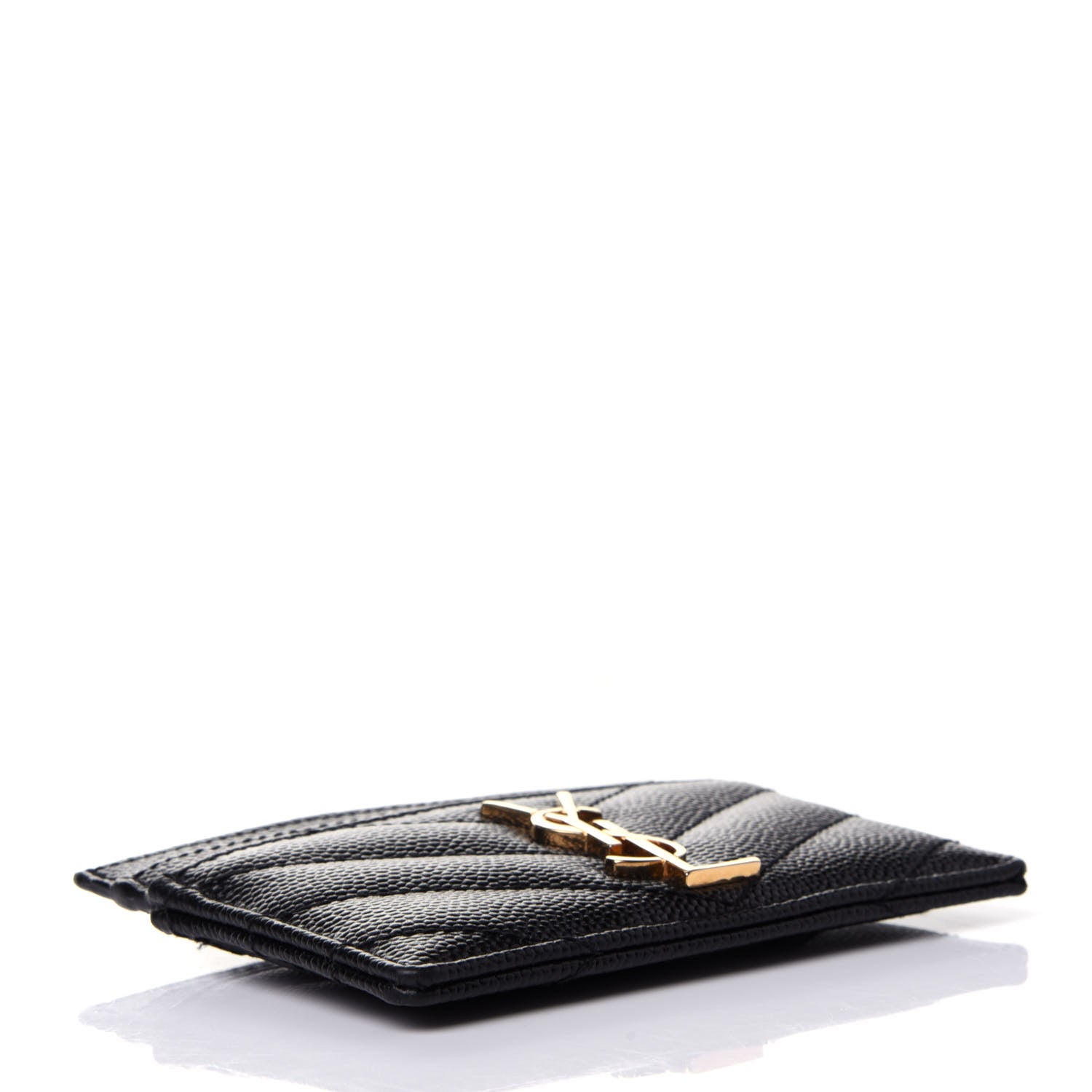 Saint Laurent Grain De Poudre Matelasse Chevron Monogram Credit Card Case Black 3 of 4