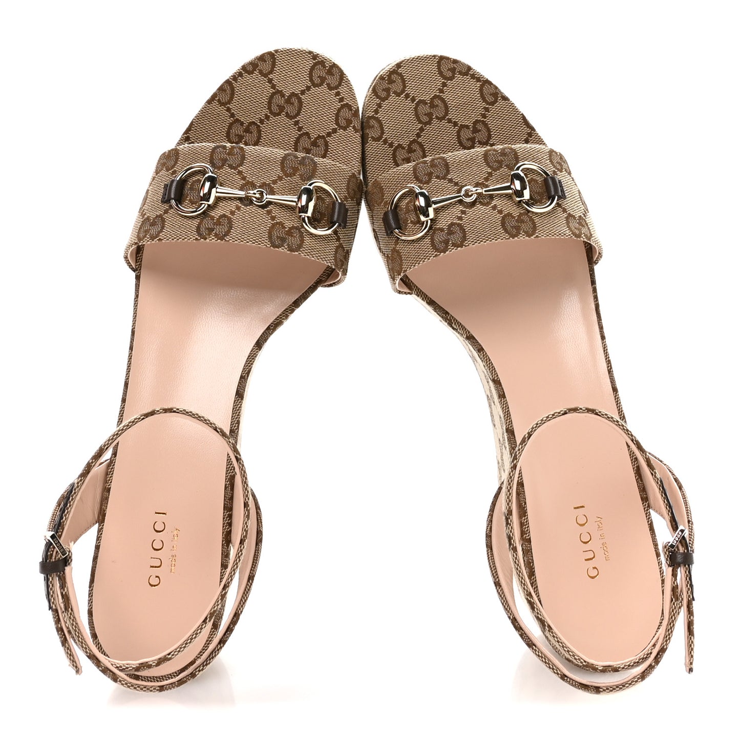 Monogram Nappa Chalotte Horsebit Ankle Strap 75mm Flatform Sandals 41 Beige Ebony