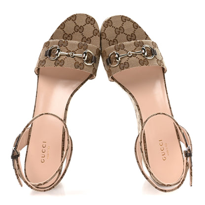 Gucci Monogram Nappa Chalotte Horsebit Ankle Strap 75mm Flatform Sandals 41 Beige Ebony 2 of 8