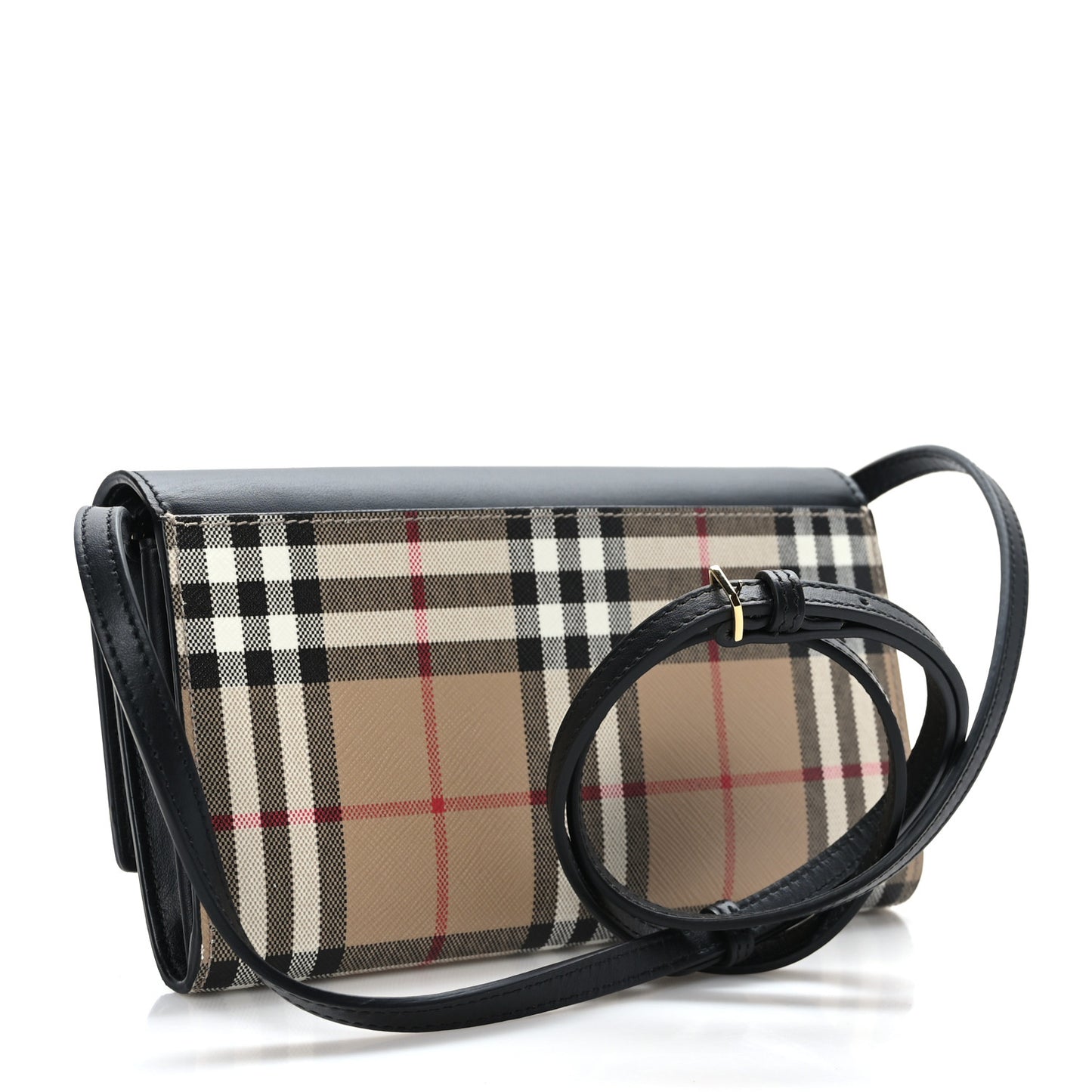 Calfskin Vintage Check Hannah Wallet with Detachable Strap Black