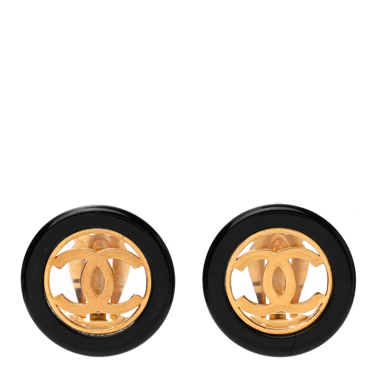 Chanel Resin CC Clip On Earrings Black Gold 1 of 4
