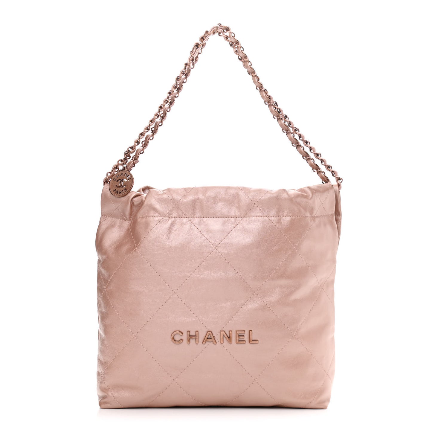 Metallic Calfskin Quilted Small Chanel 22 Pink