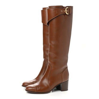 Chanel Calfskin High Boots 37.5 Brown 3 of 7