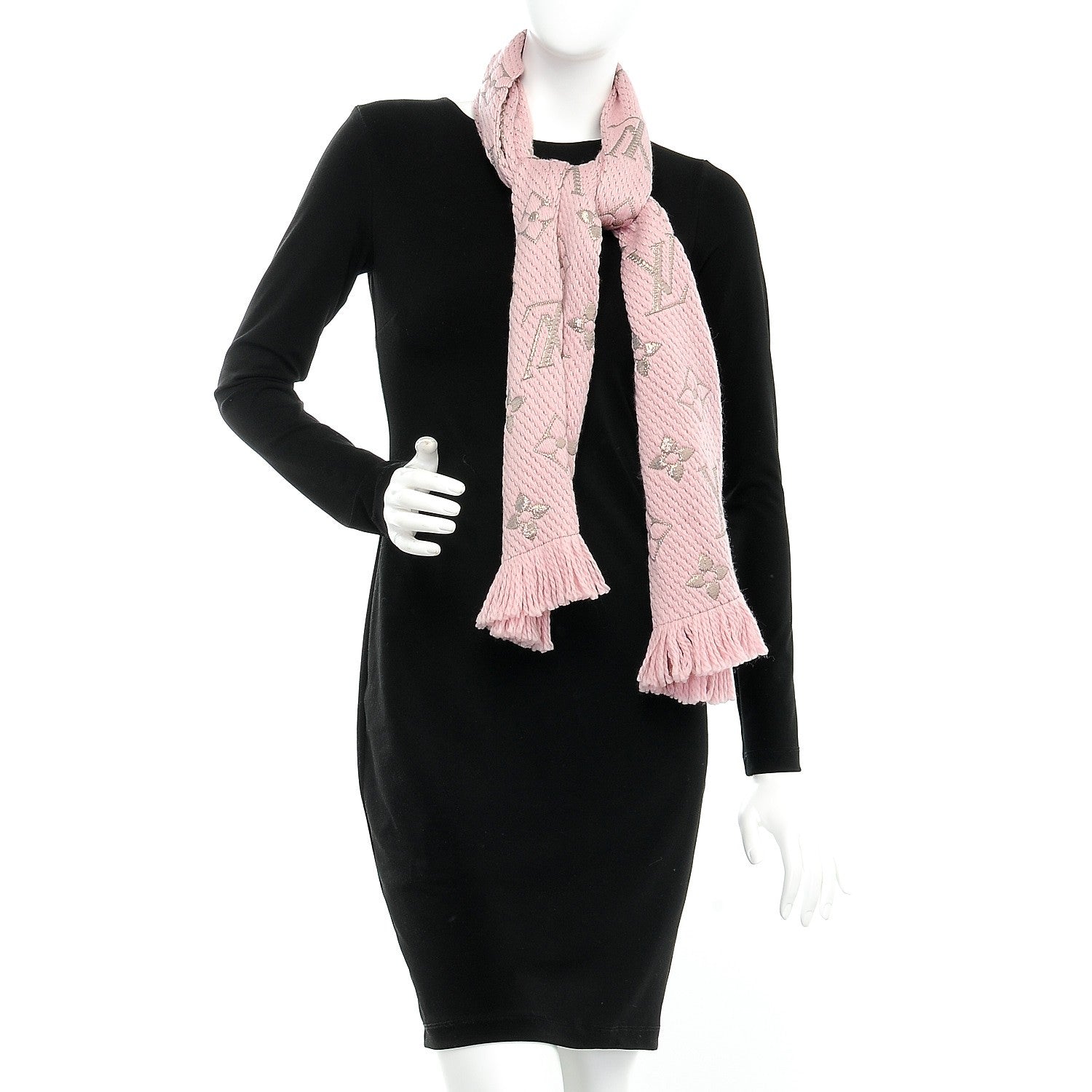 Louis Vuitton Wool Silk Logomania Shine Scarf Pink 2 of 4
