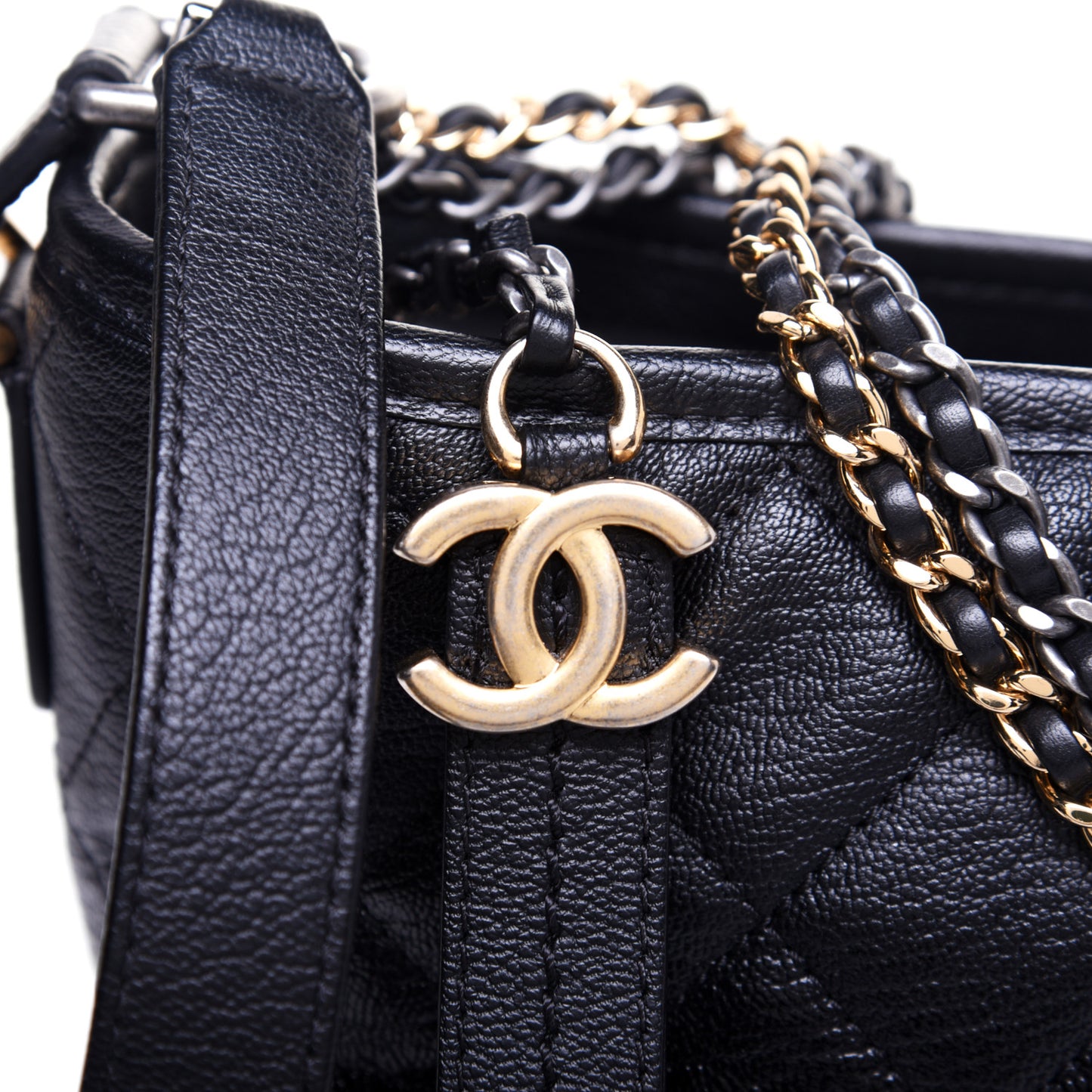 Patent Goatskin Quilted Medium Gabrielle Hobo Black