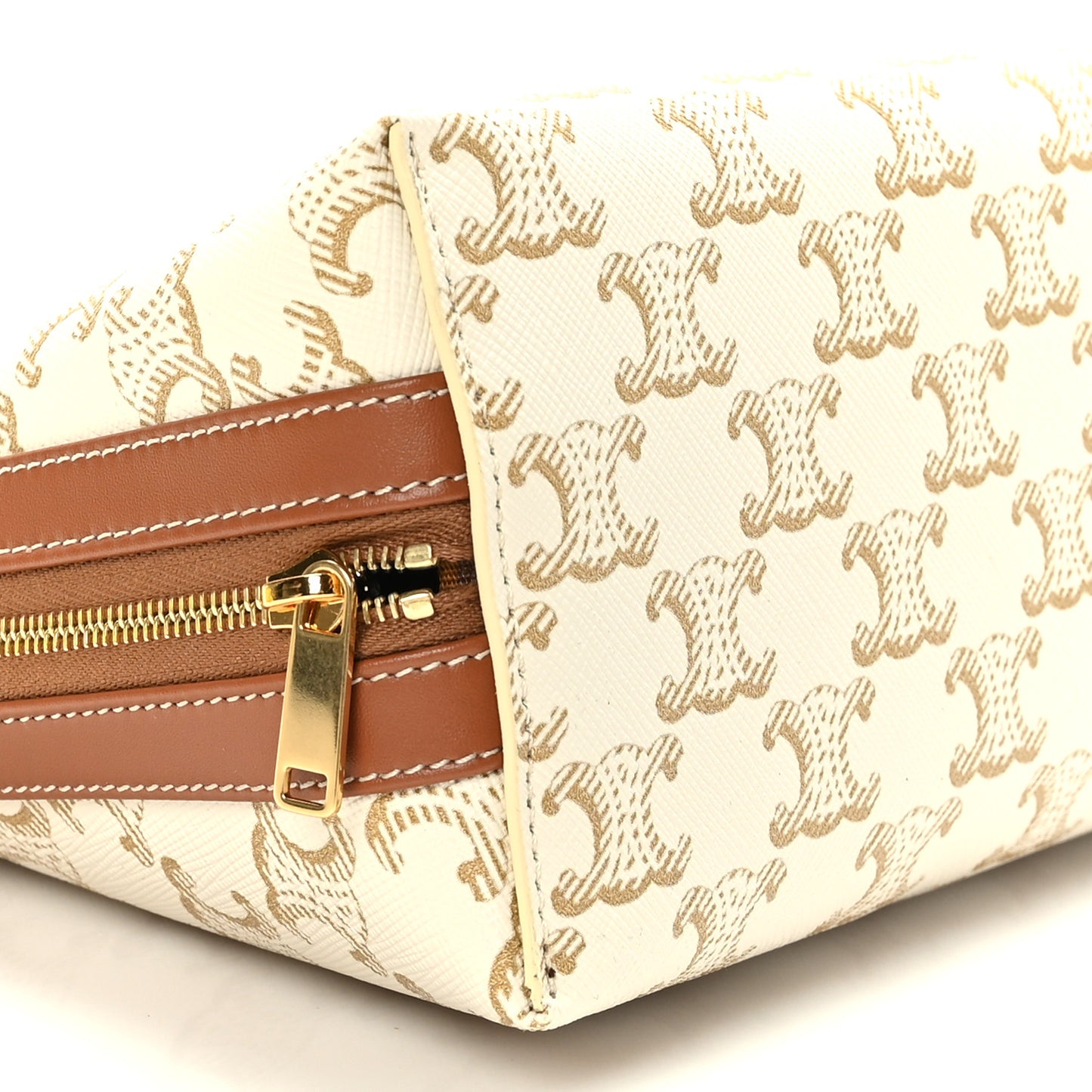 Triomphe Canvas Calfskin Large Cosmetic Pouch White Tan