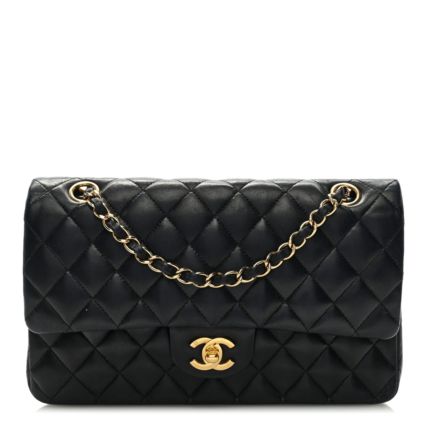 Lambskin Quilted Medium Double Flap Black