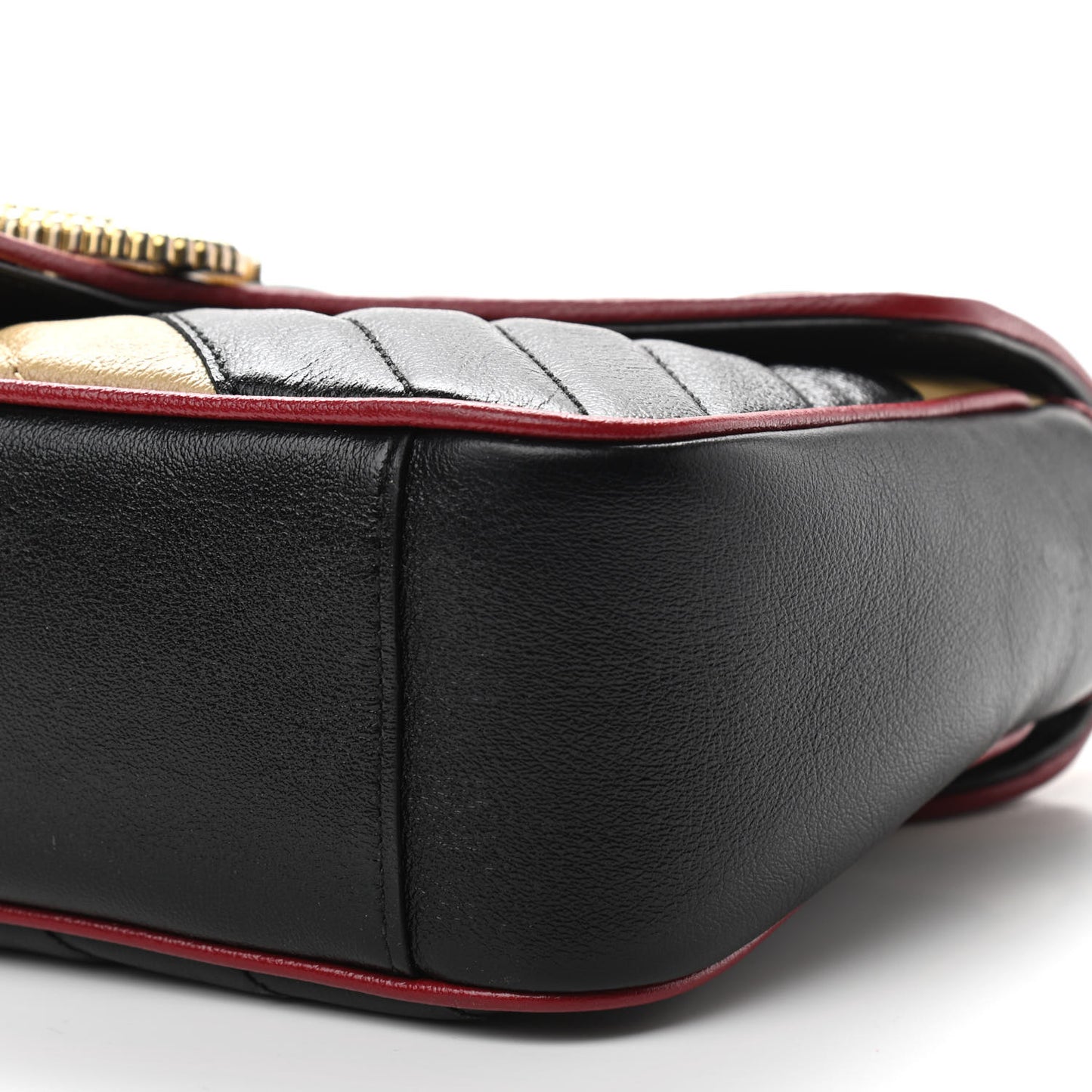 Vintage Effect Calfskin Matelasse Diagonal Striped Small Torchon GG Marmont Shoulder Bag Black Beige