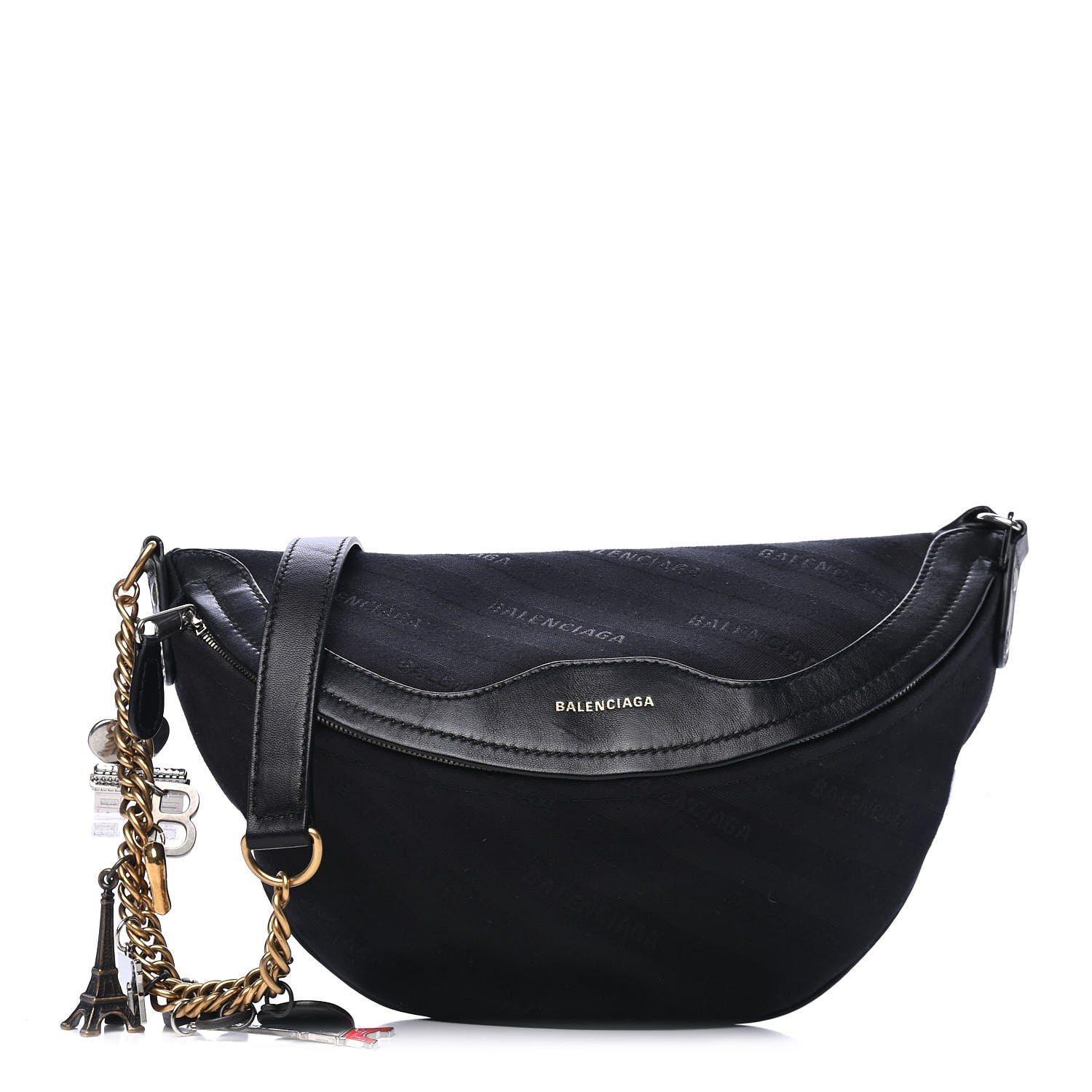 Balenciaga Canvas Jacquard Diagonal Allover Logo XS Souvenir Belt Bag Black 1 of 5