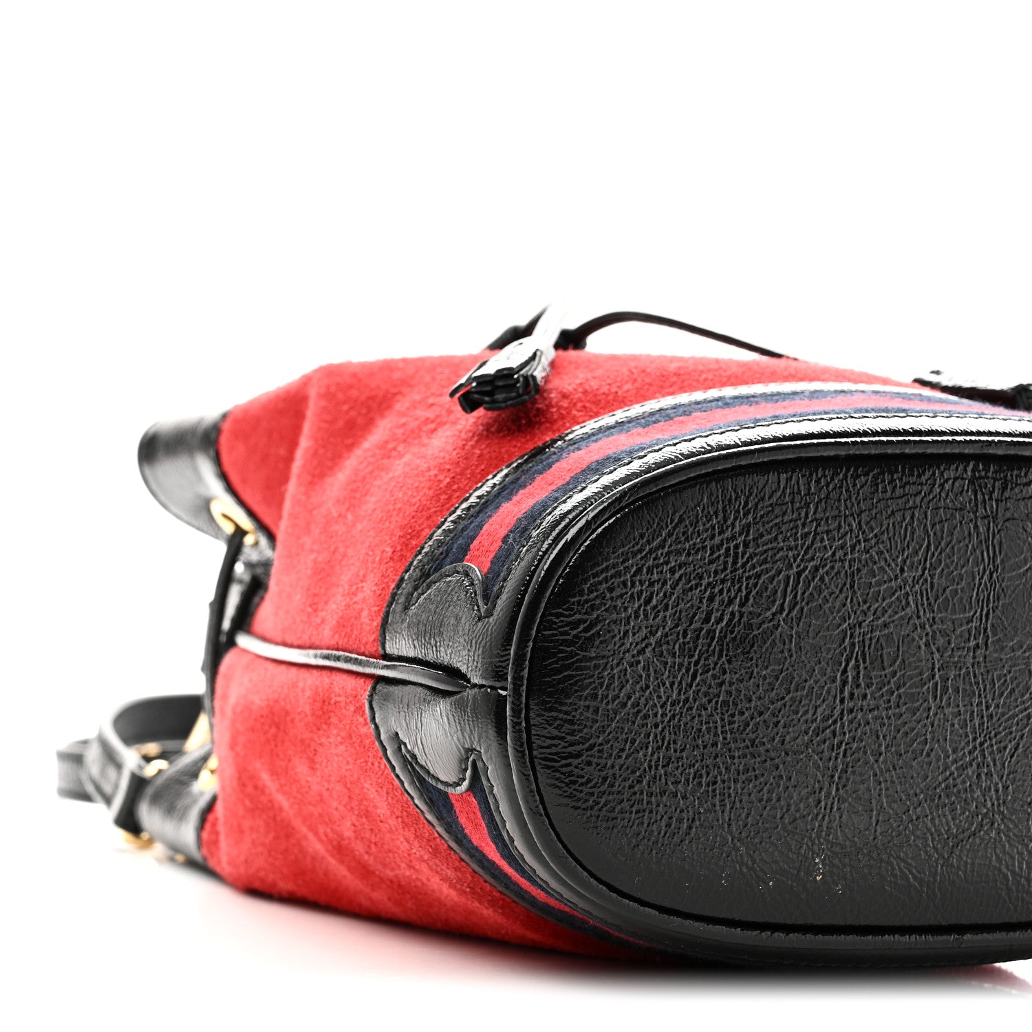 Gucci Suede Patent Web Small Ophidia Bucket Bag Hibiscus Red Black 9 of 10