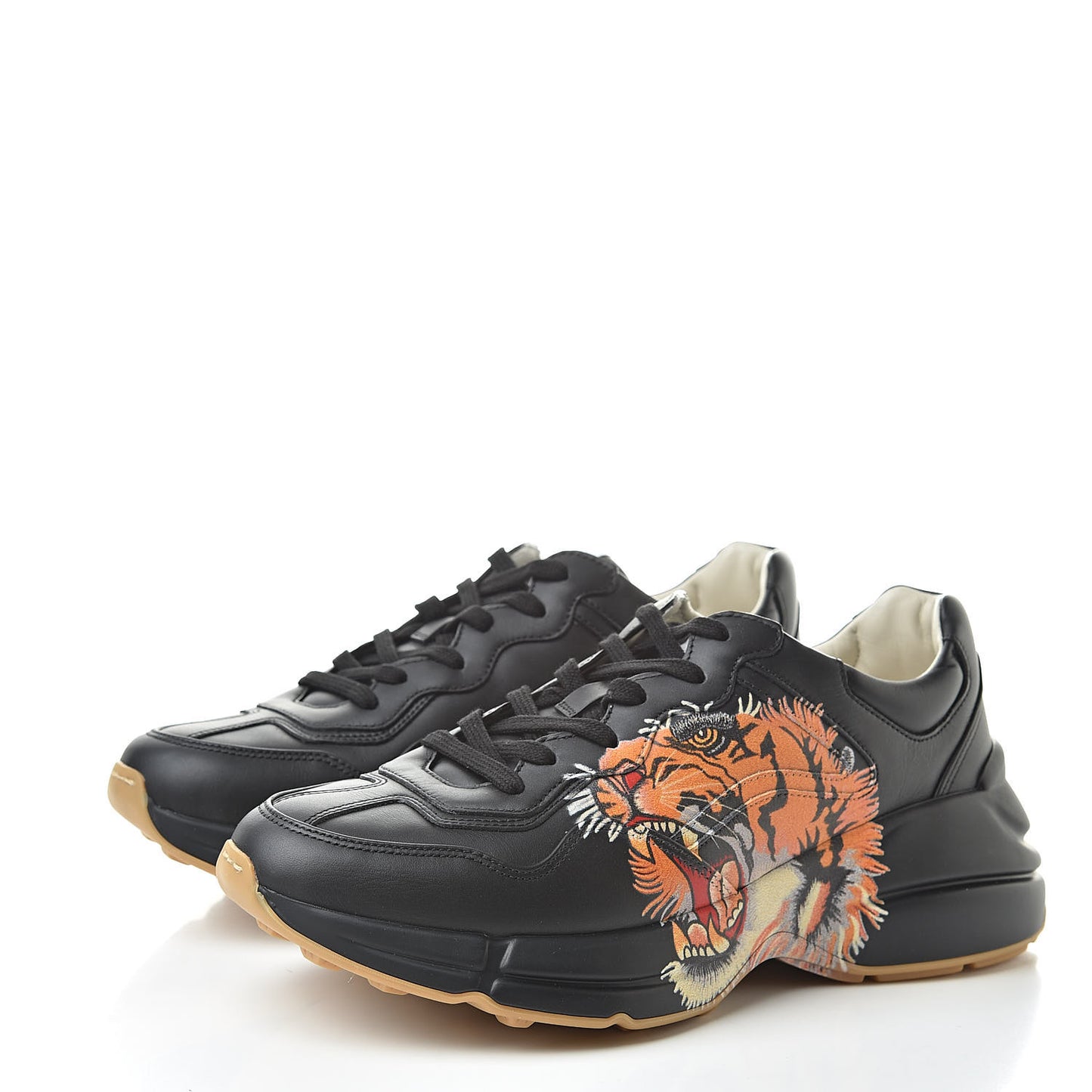 Calfskin Tiger Print Mens Rhyton Sneakers 7.5 Black