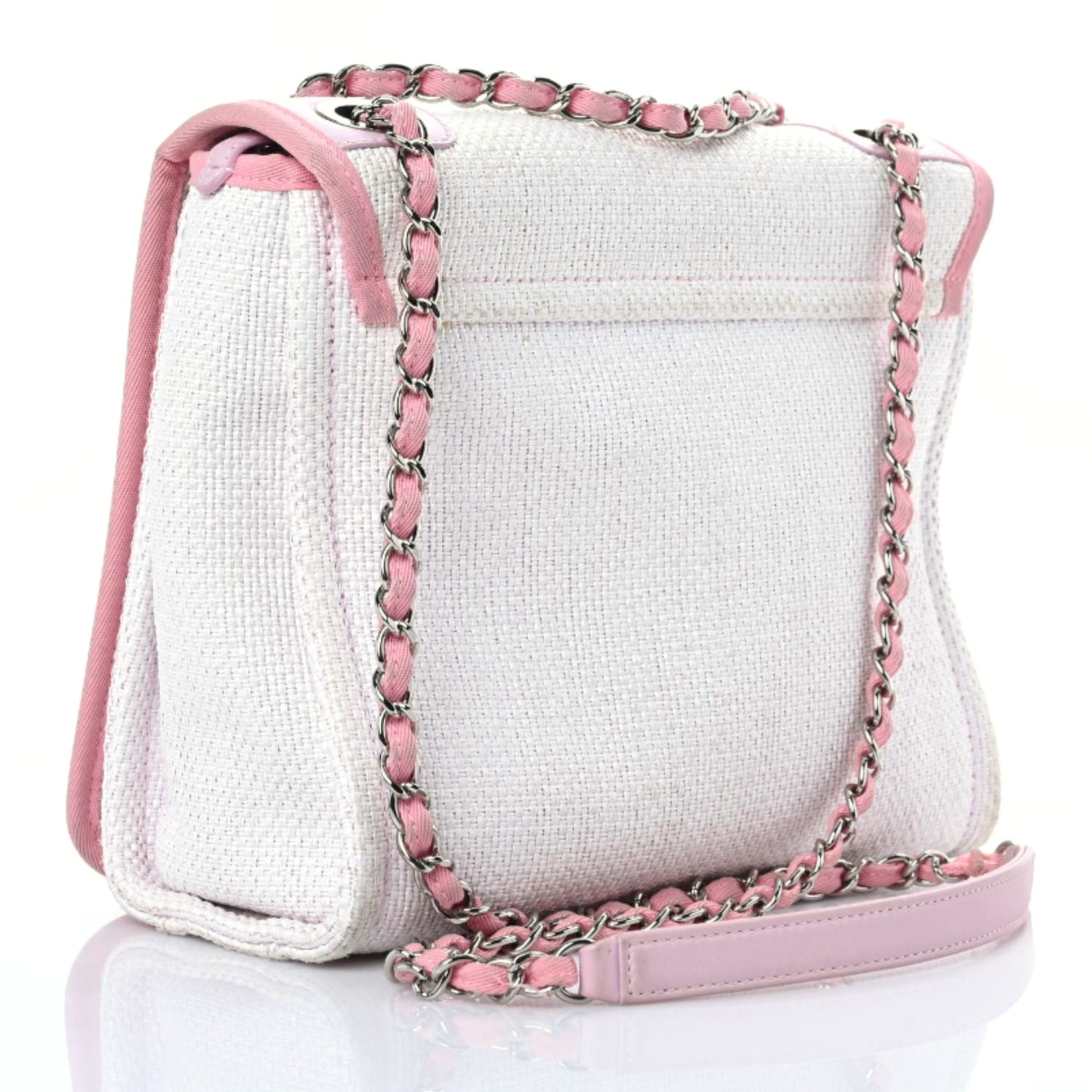Woven Straw Raffia Small Deauville Messenger Light Pink