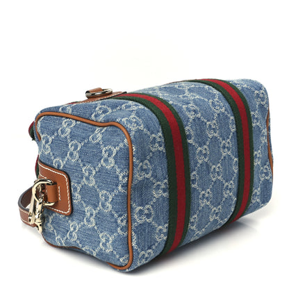 Gucci GG Denim Calfskin Web Mini GG Top Handle Bag Light Blue White 4 of 11