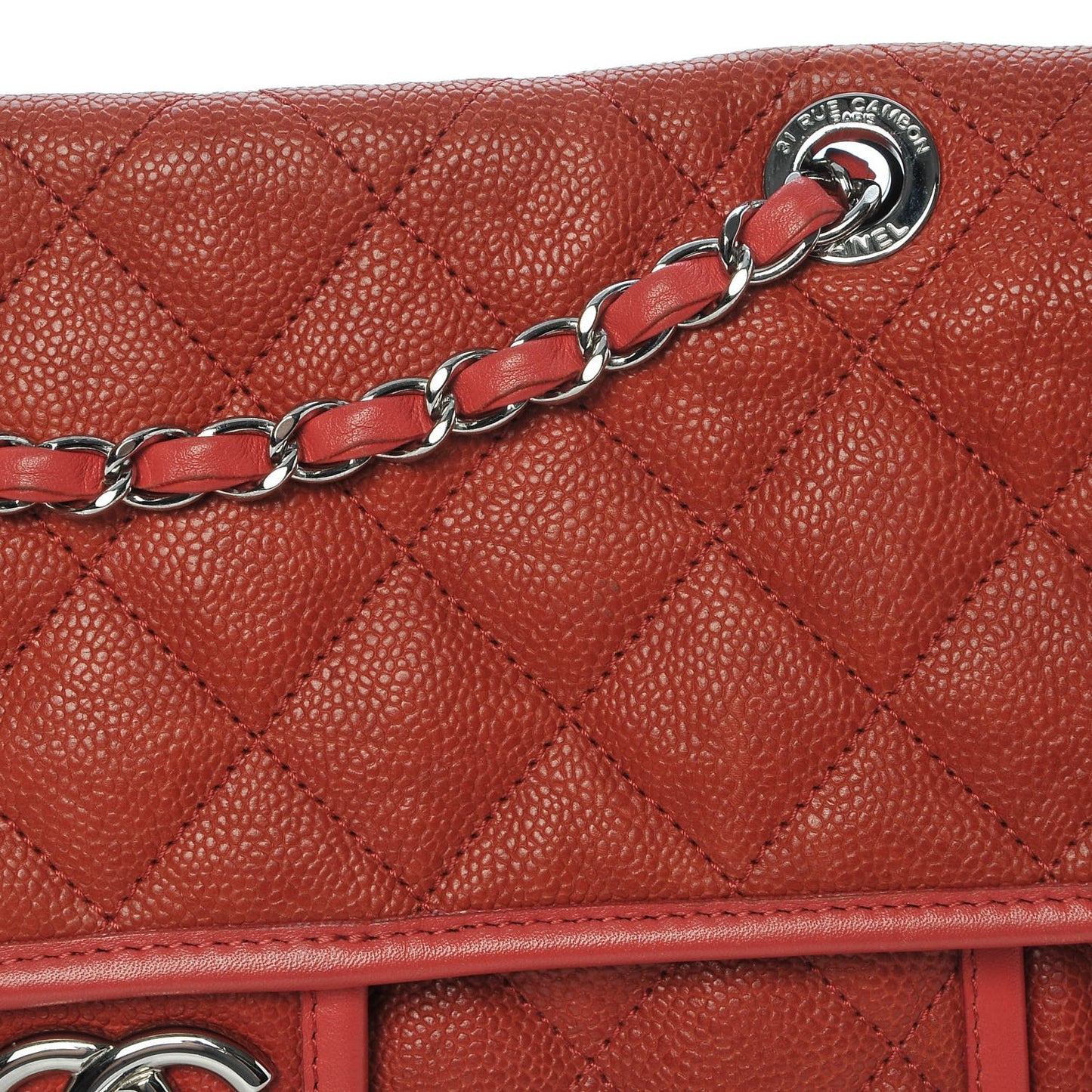 Caviar Quilted Medium French Riviera Flap Red