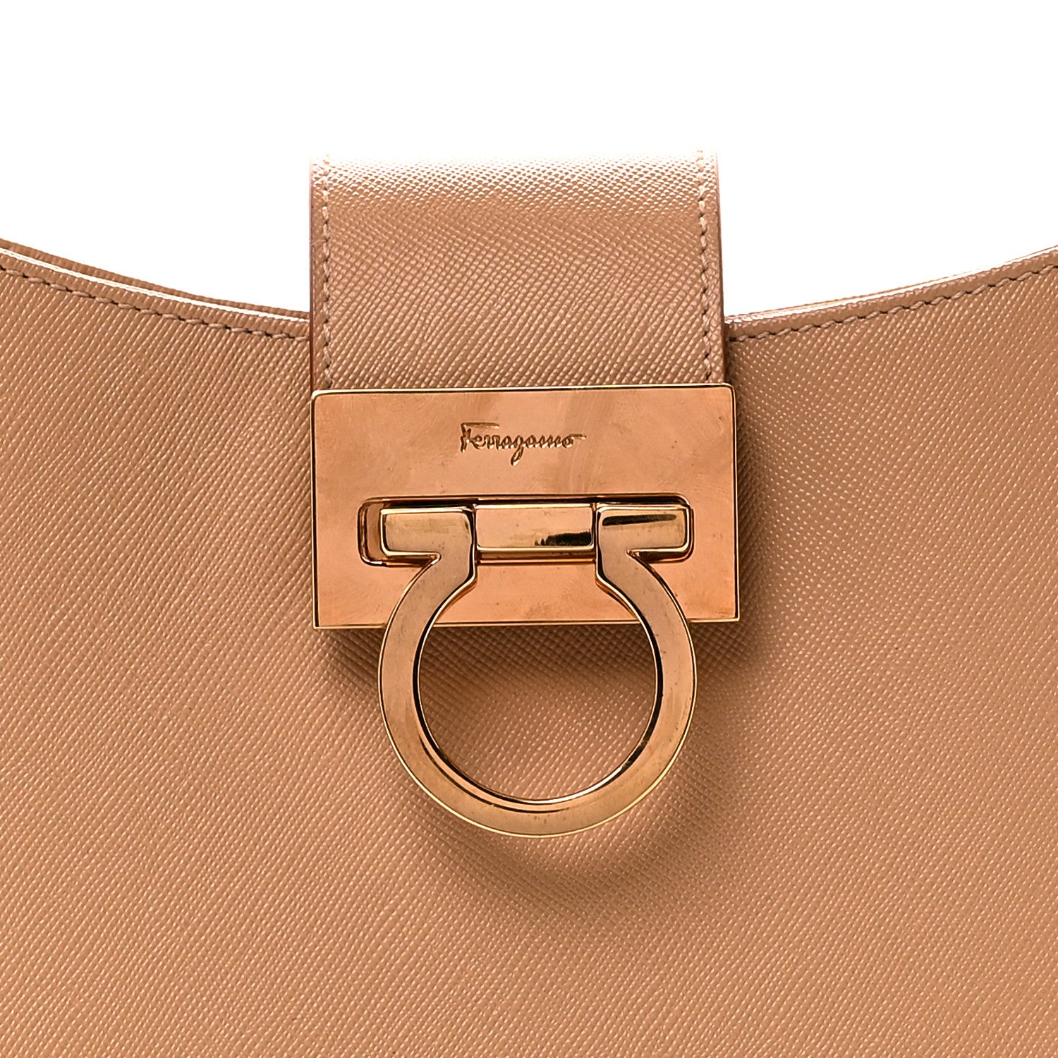 Salvatore Ferragamo Hammered Calfskin Trifolio Shoulder Bag Sand 8 of 10