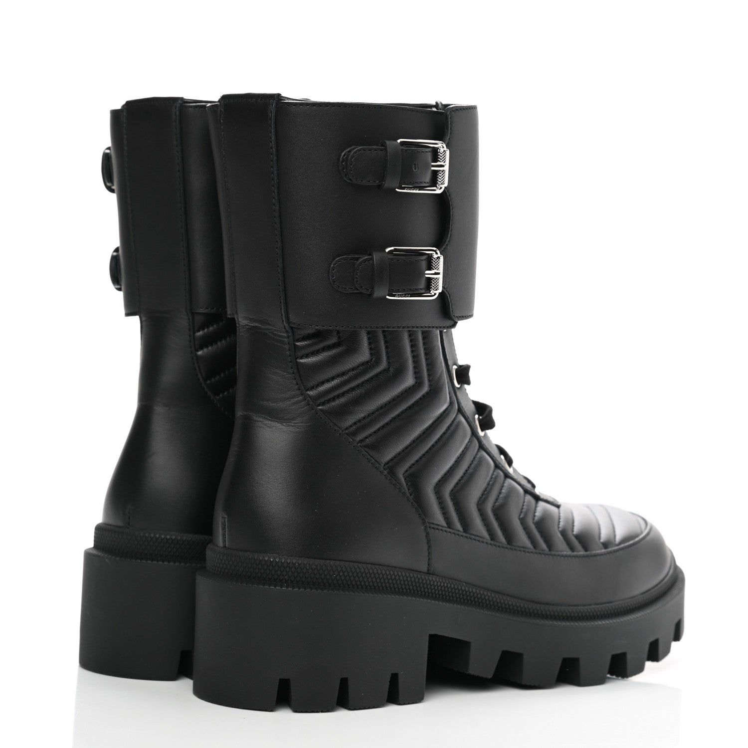Gucci Nappa Frances GG Matelasse Platform Combat Boots 38.5 Black 4 of 9