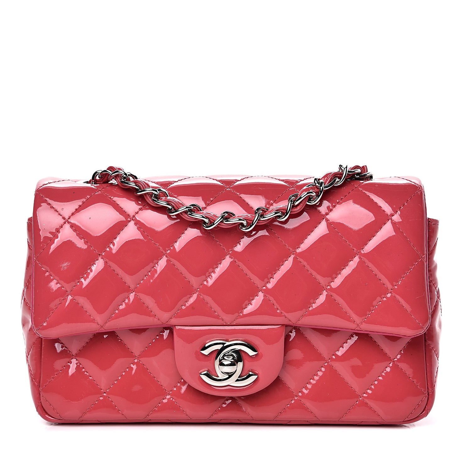 Patent Calfskin Quilted Mini Rectangular Flap Pink