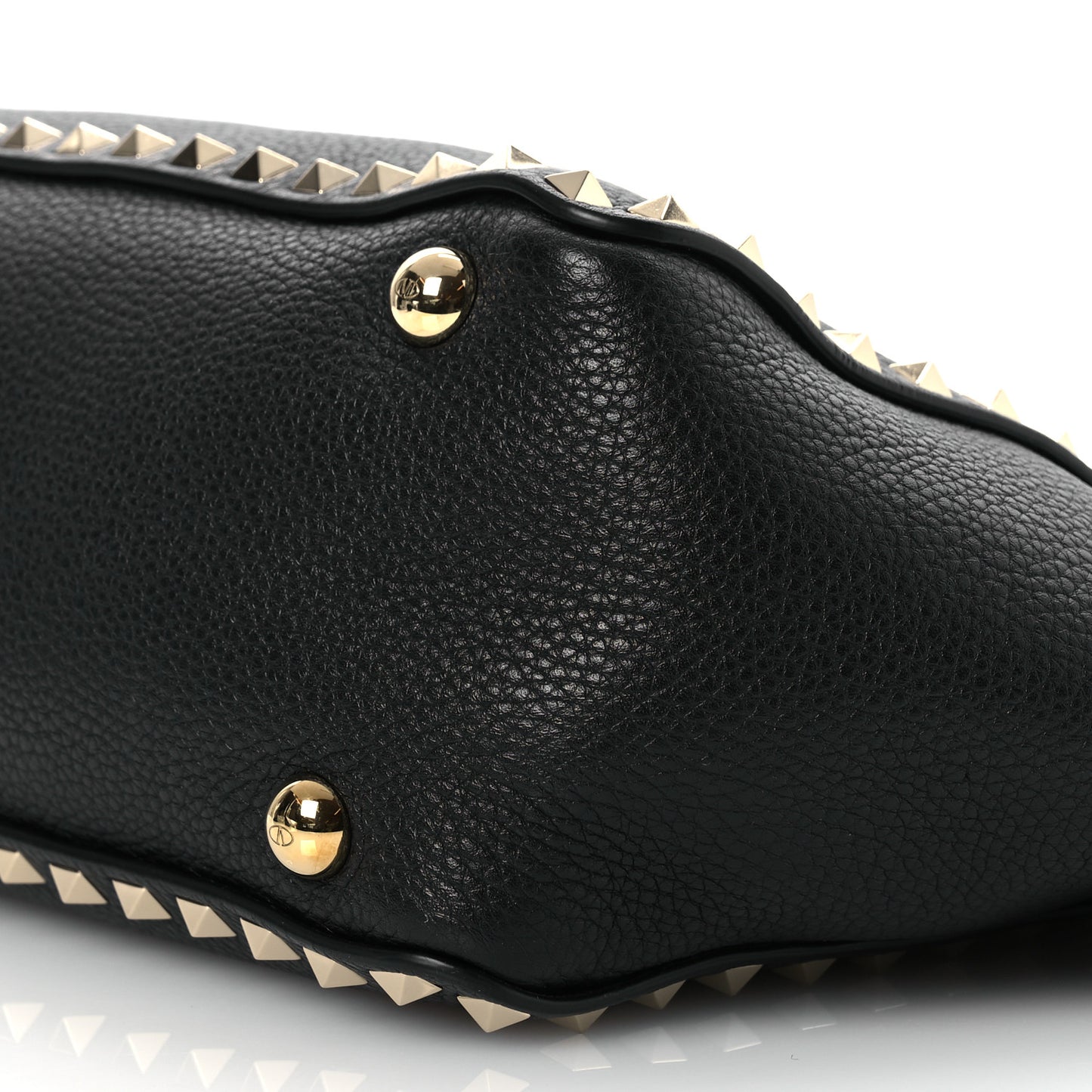 Grained Calfskin Small Rockstud Tote Black