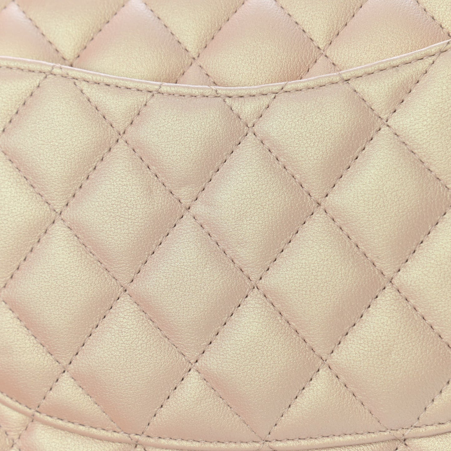 Iridescent Calfskin Quilted Medium Double Flap Beige