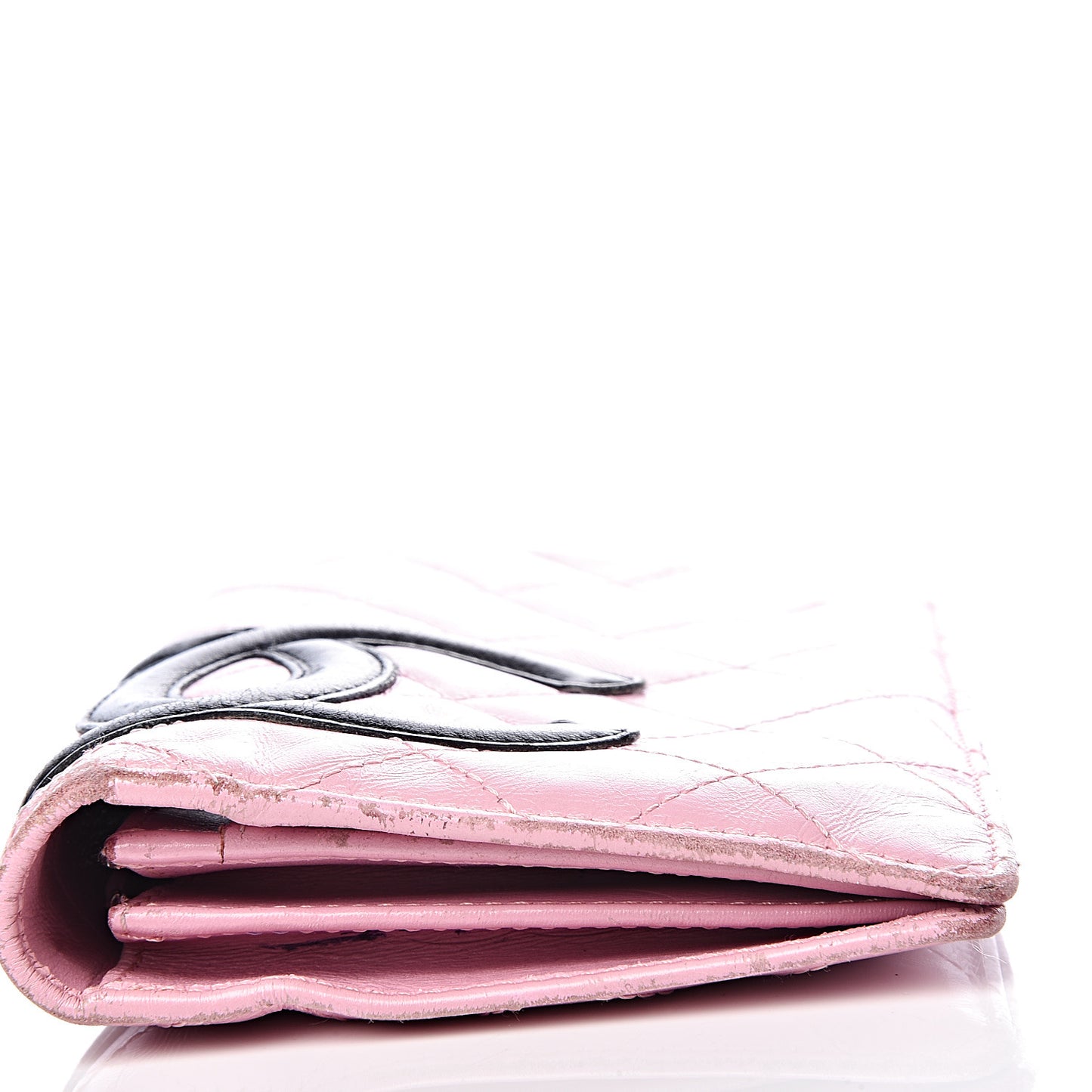 Calfskin Quilted Cambon Yen Wallet Pink