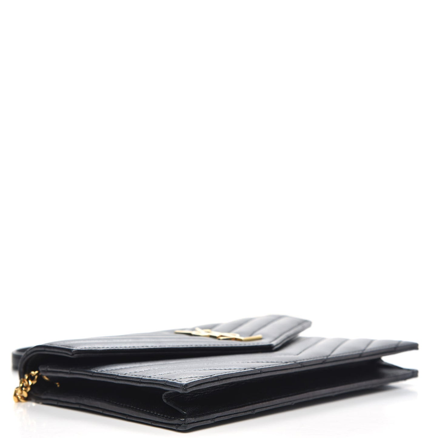 Grain De Poudre Matelasse Chevron Monogram Envelope Chain Wallet Black