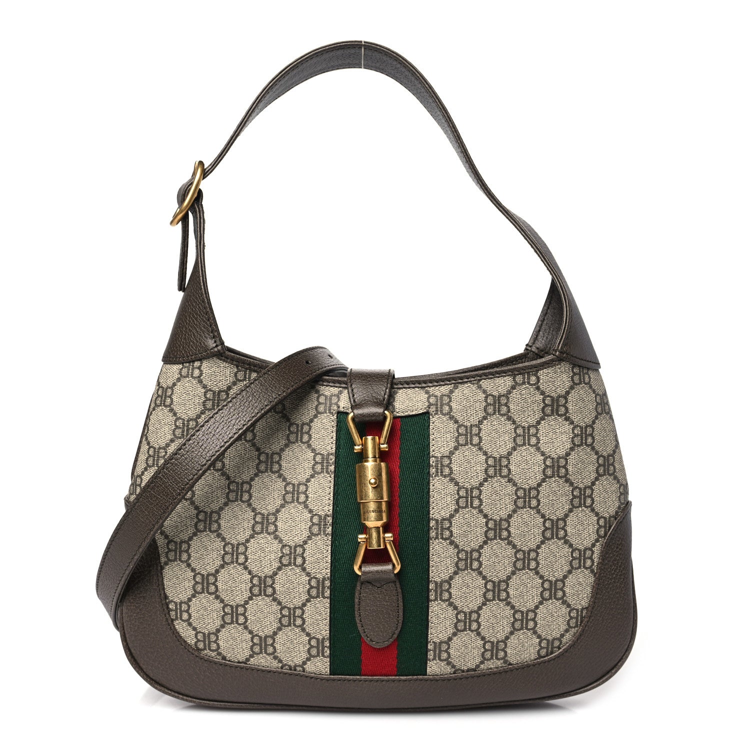 Gucci X BALENCIAGA BB Supreme Monogram Calfskin Web Small Jackie 1961 Hobo Beige Ebony New Acero 1 of 10