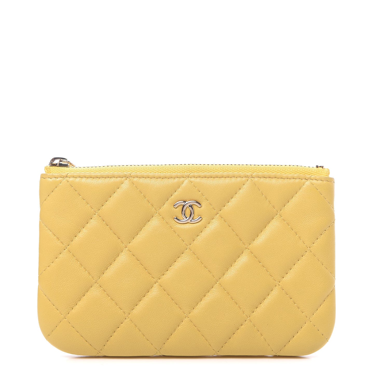 Lambskin Quilted Small Cosmetic Case Yellow