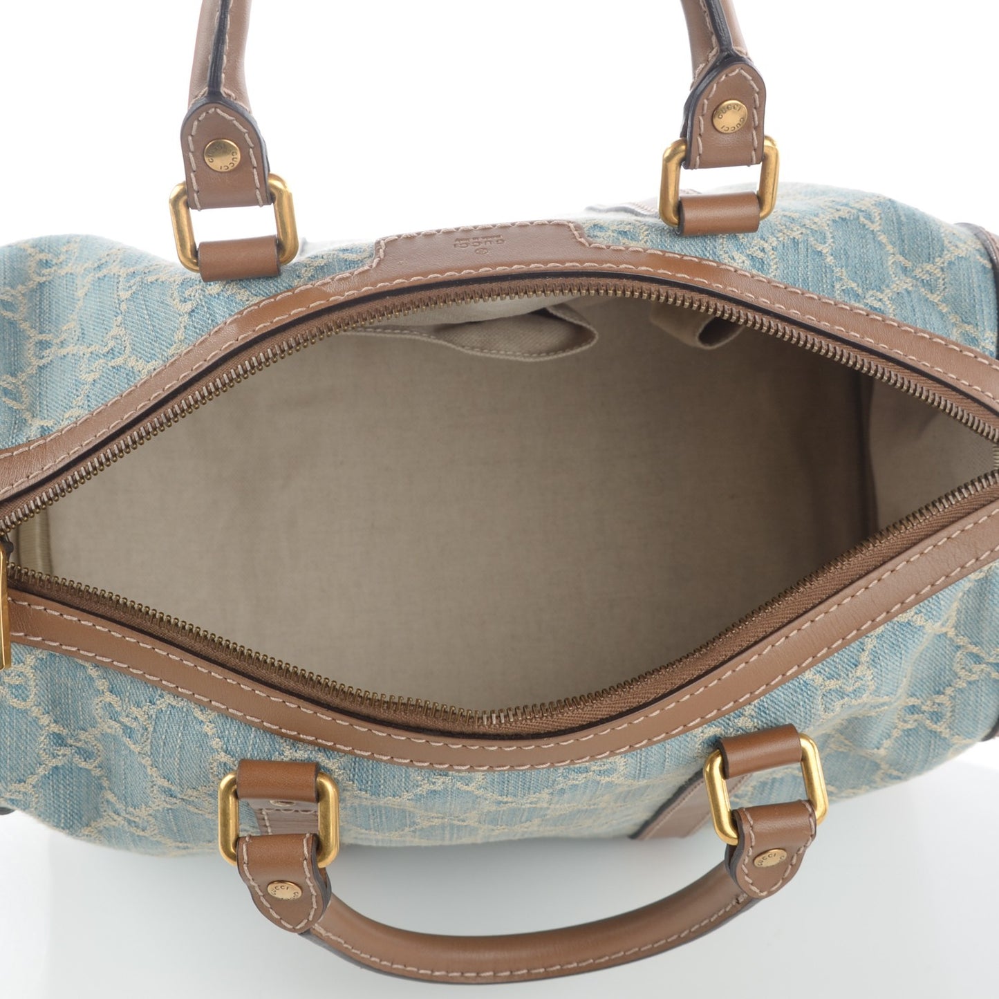 Denim GG Monogragm Vintage Web Boston Bag Blue