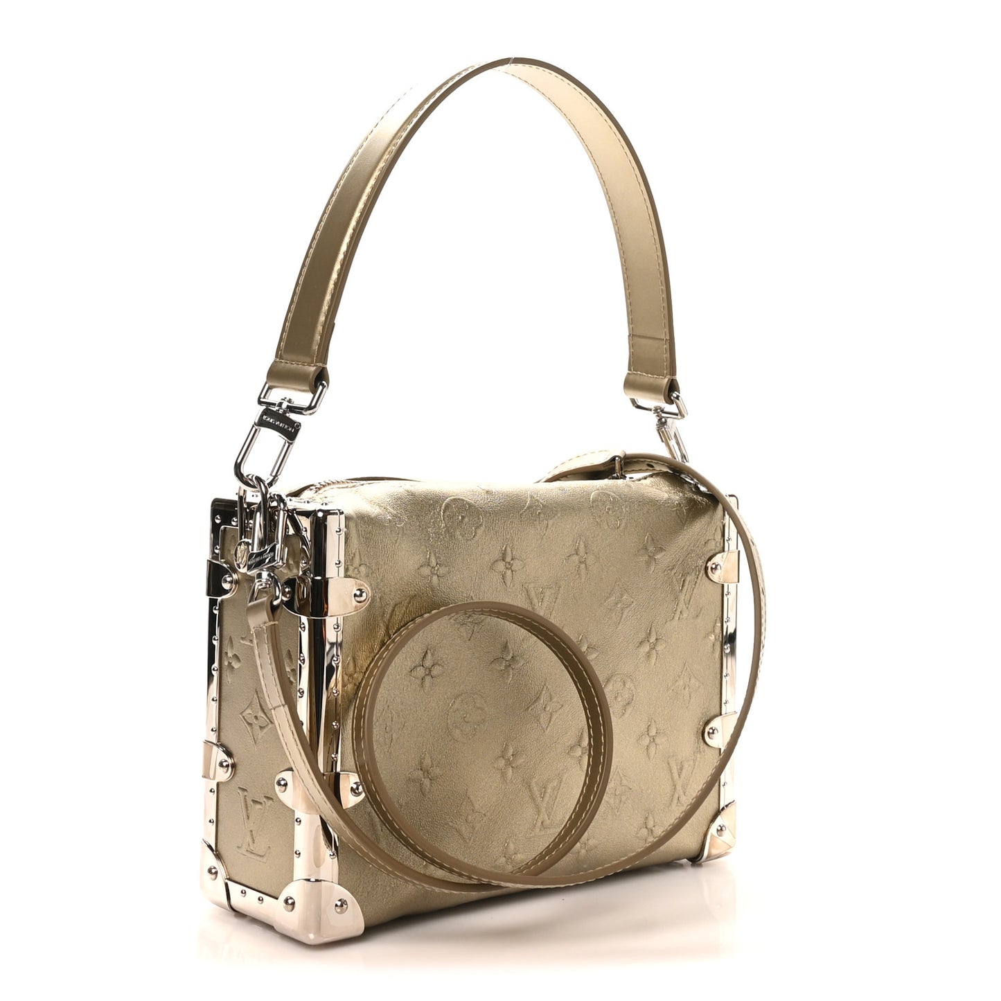 Calfskin Debossed Monogram Side Trunk Light Gold
