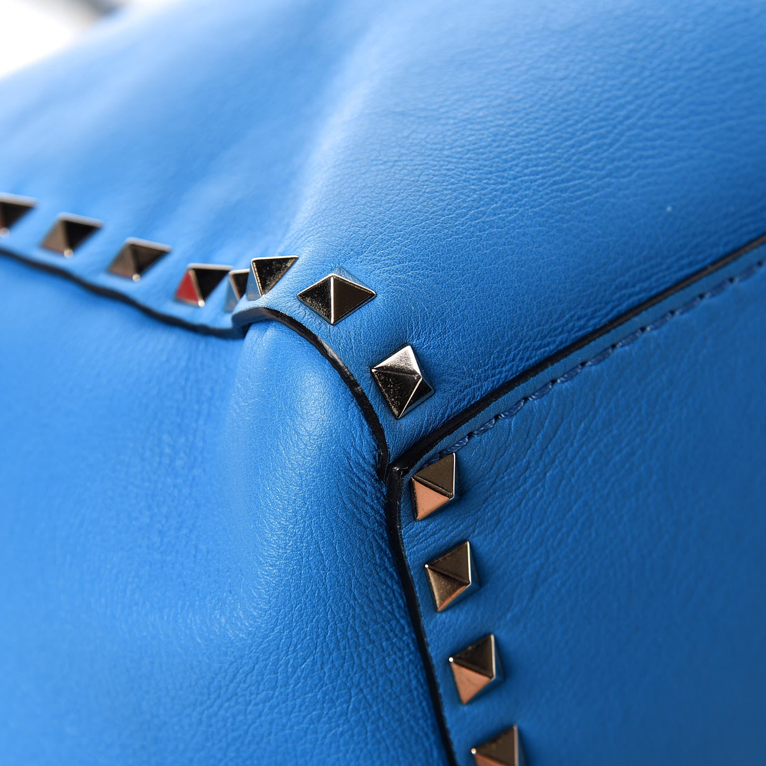 Valentino Garavani Vitello Rockstud Double Handle Tote Blue Fluo 14 of 14