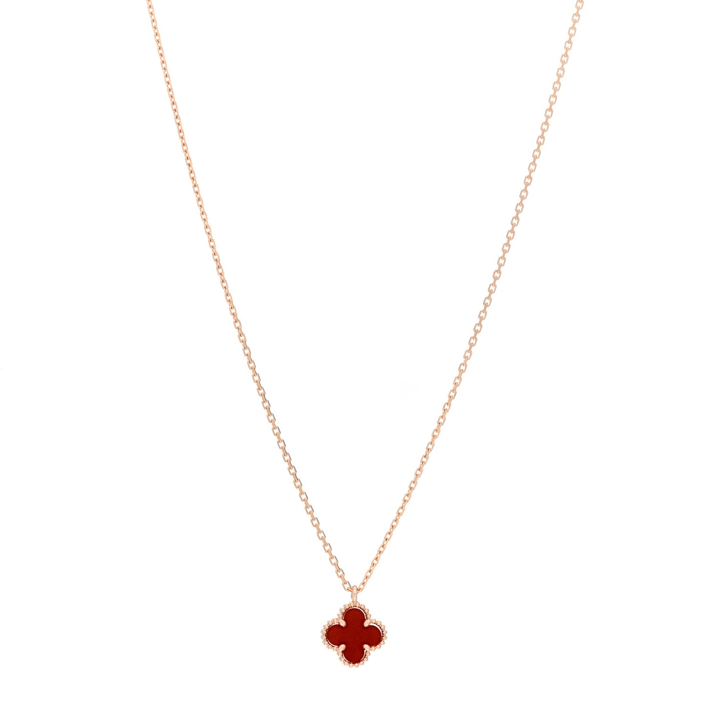 18K Rose Gold Carnelian Sweet Alhambra Pendant Necklace