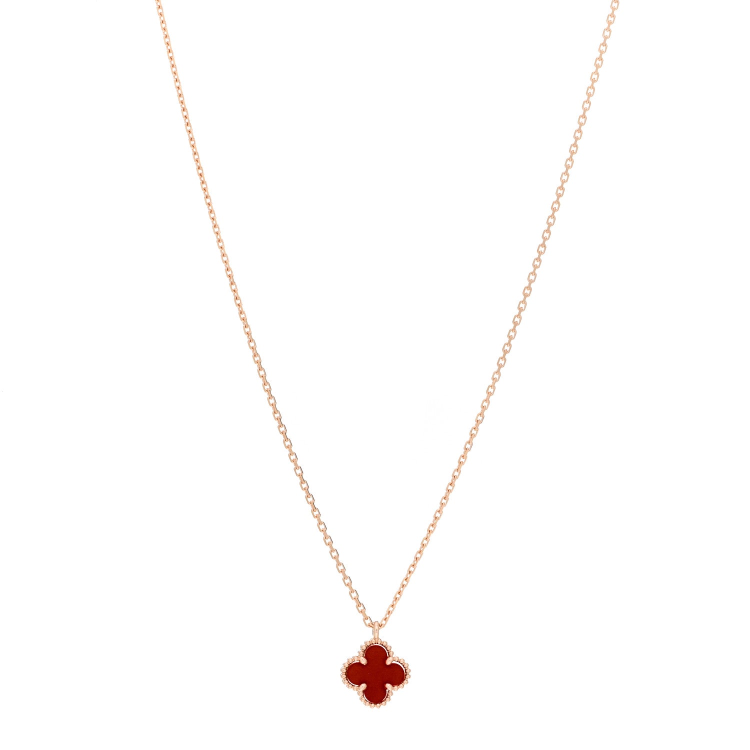 Van Cleef & Arpels 18K Rose Gold Carnelian Sweet Alhambra Pendant Necklace 1 of 5