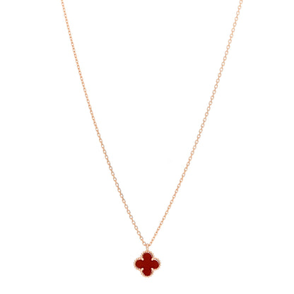 Van Cleef & Arpels 18K Rose Gold Carnelian Sweet Alhambra Pendant Necklace 1 of 5