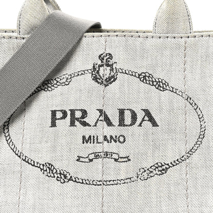 Prada Denim Small Logo Tote Bianco 7 of 9
