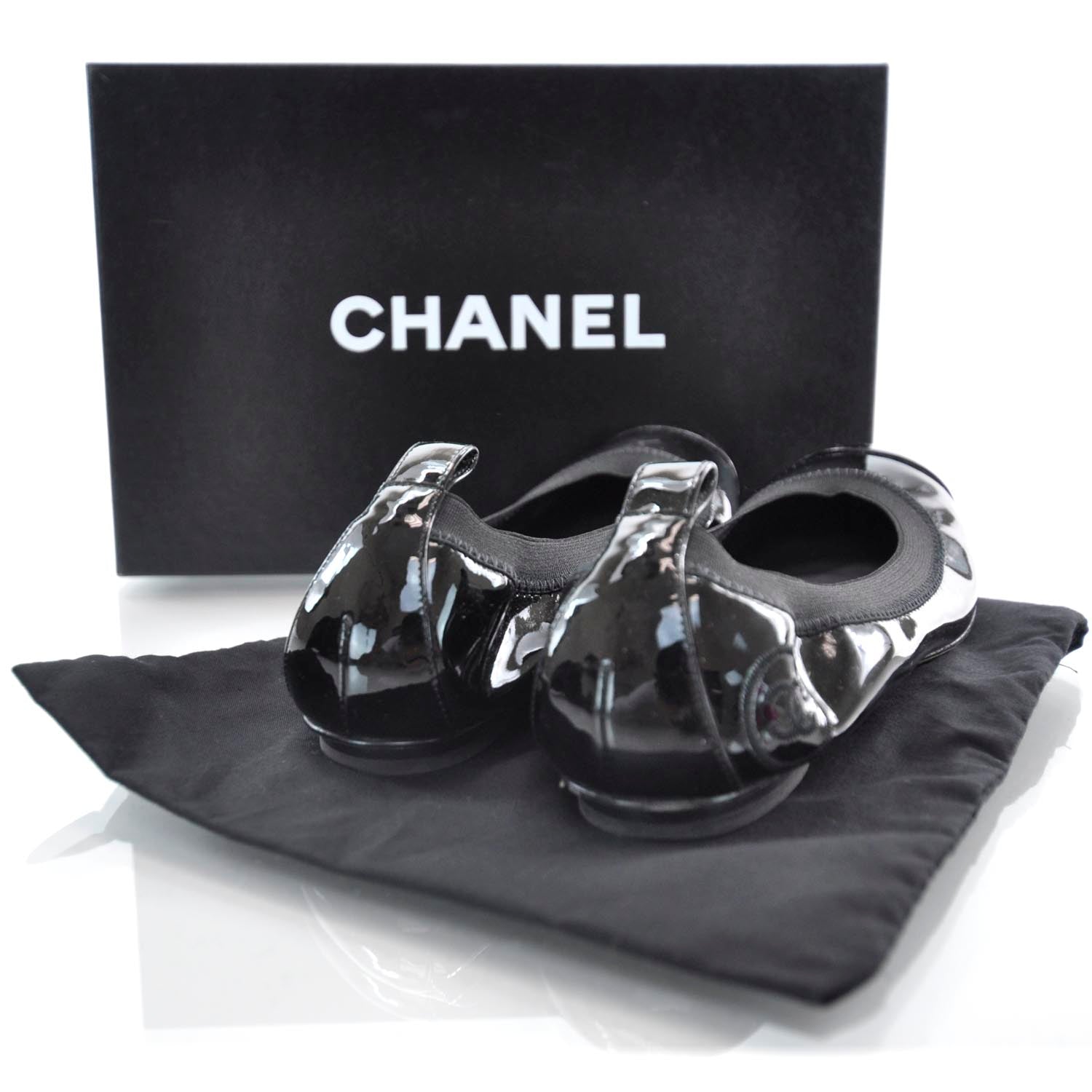 Chanel Patent Cap Toe Elastic Ballet Flats 36 Black 3 of 6