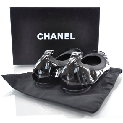 Chanel Patent Cap Toe Elastic Ballet Flats 36 Black 3 of 6