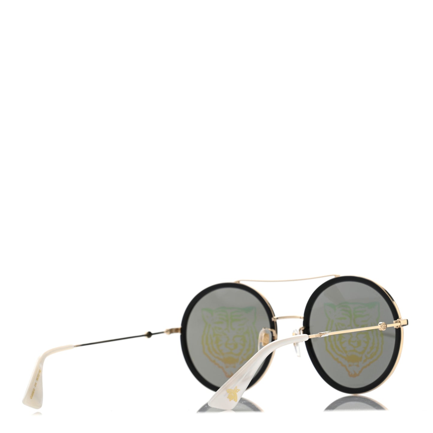 Metal Round Frame Tiger Print Sunglasses GG0061S Gold